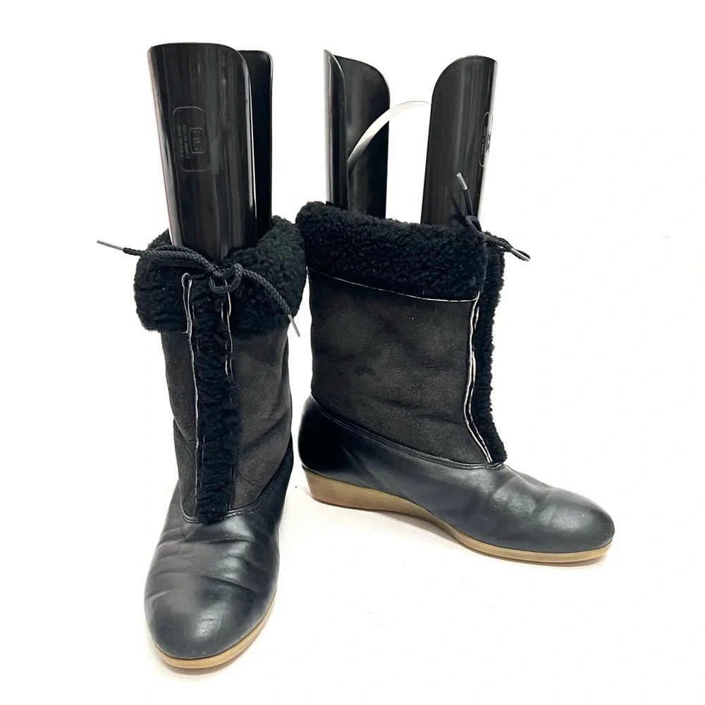 Vintage 1970s black suede and leather faux shearling pull on winter snow boots